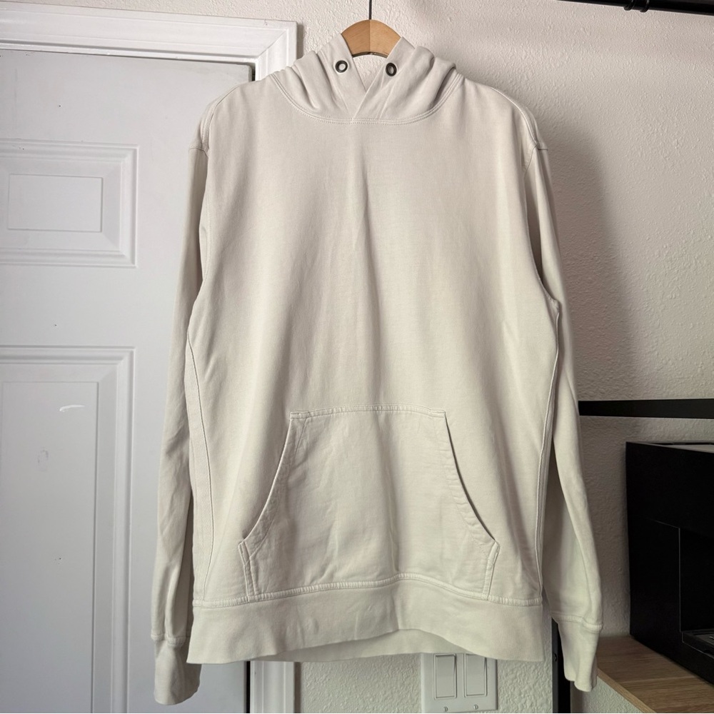 BUCK MASON beige off white taupe cotton terry‎ long sleeve knit hoodie sweater